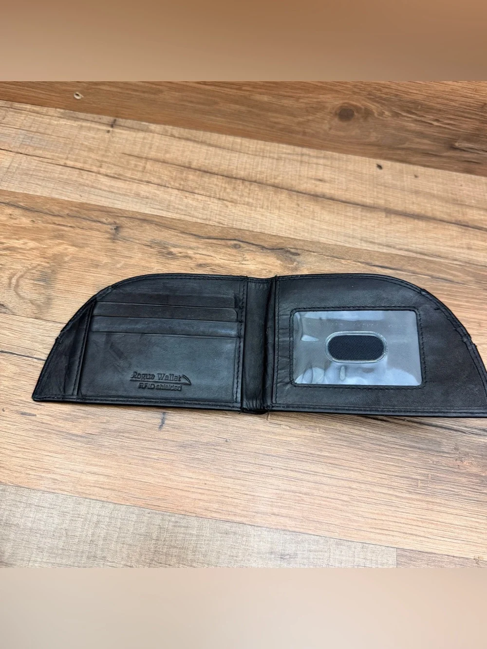 Rogue wallet Black Leather Card Holder with Green Accent